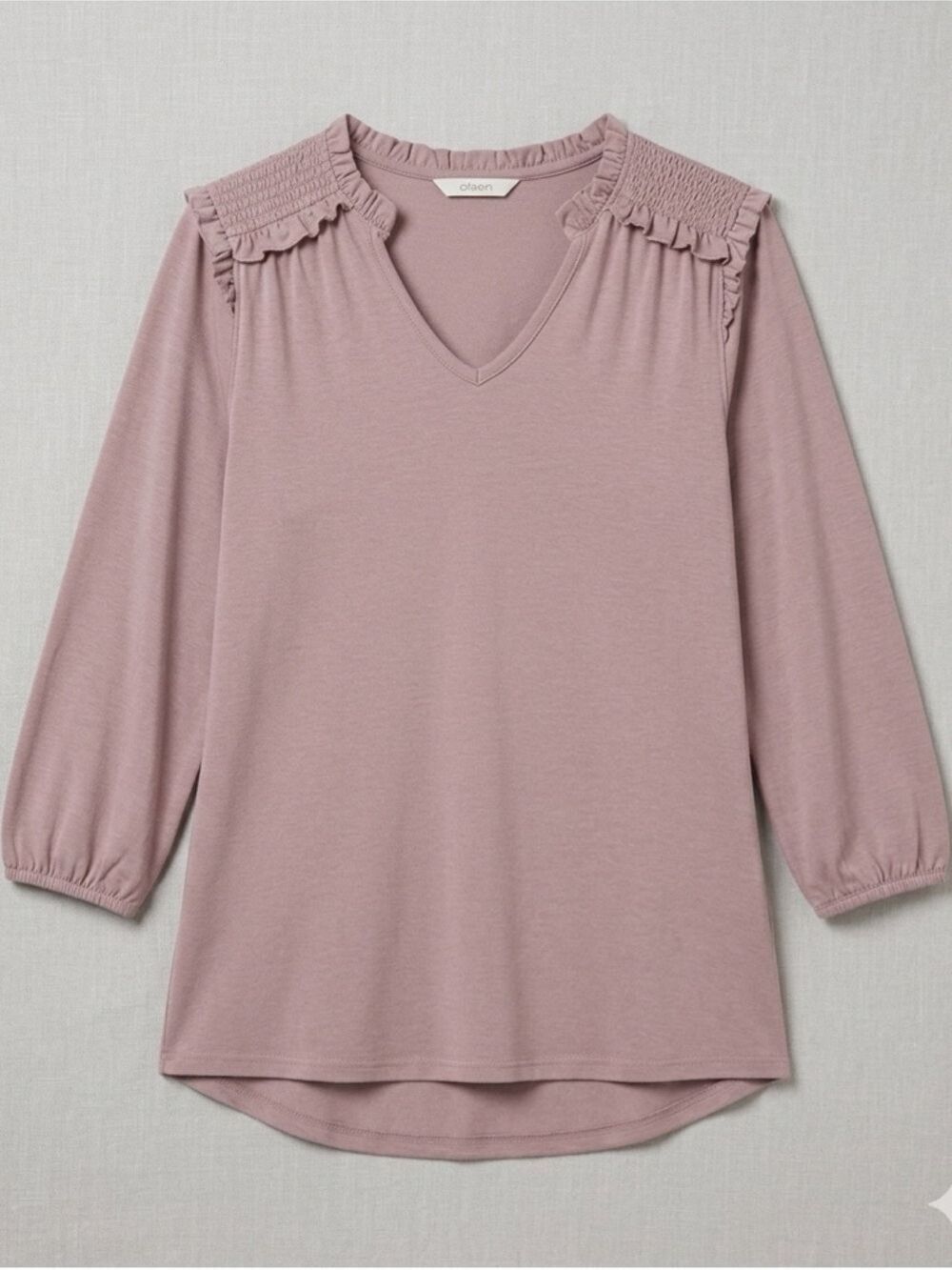 Beacon Apparel Heather Purple Ruffle Top Large Feminine 3 4 Sleeve Cotton Modal